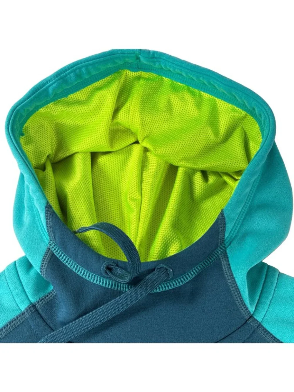 Nike Women's Therma-FIT Colorblock Script Logo Hoodie Teal Blue Neon Volt  SZ  M